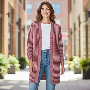 Talbots Women's 3X Basket Weave Pure Merino Wool Open Cardigan Sweater Long Red